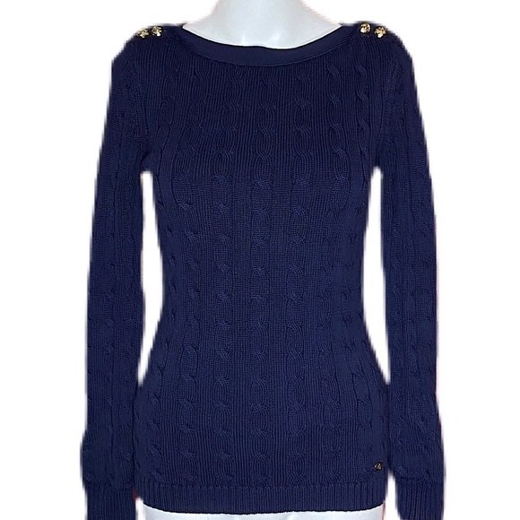 Lauren Ralph Lauren Cable-knit Button Sweater Navy - Picture 2 of 9